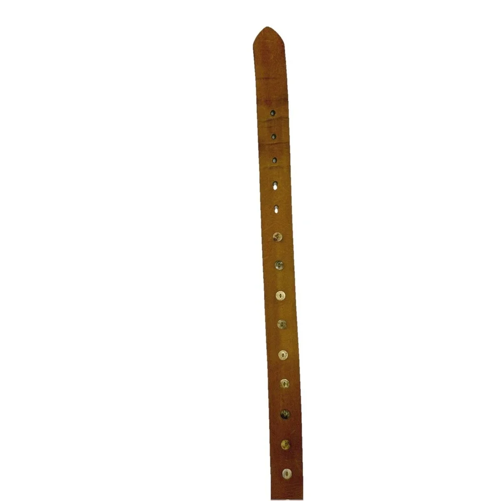 Genuine Leather Brown Belt Small Square Buckle Conch Shell Boho Western‎ Revival